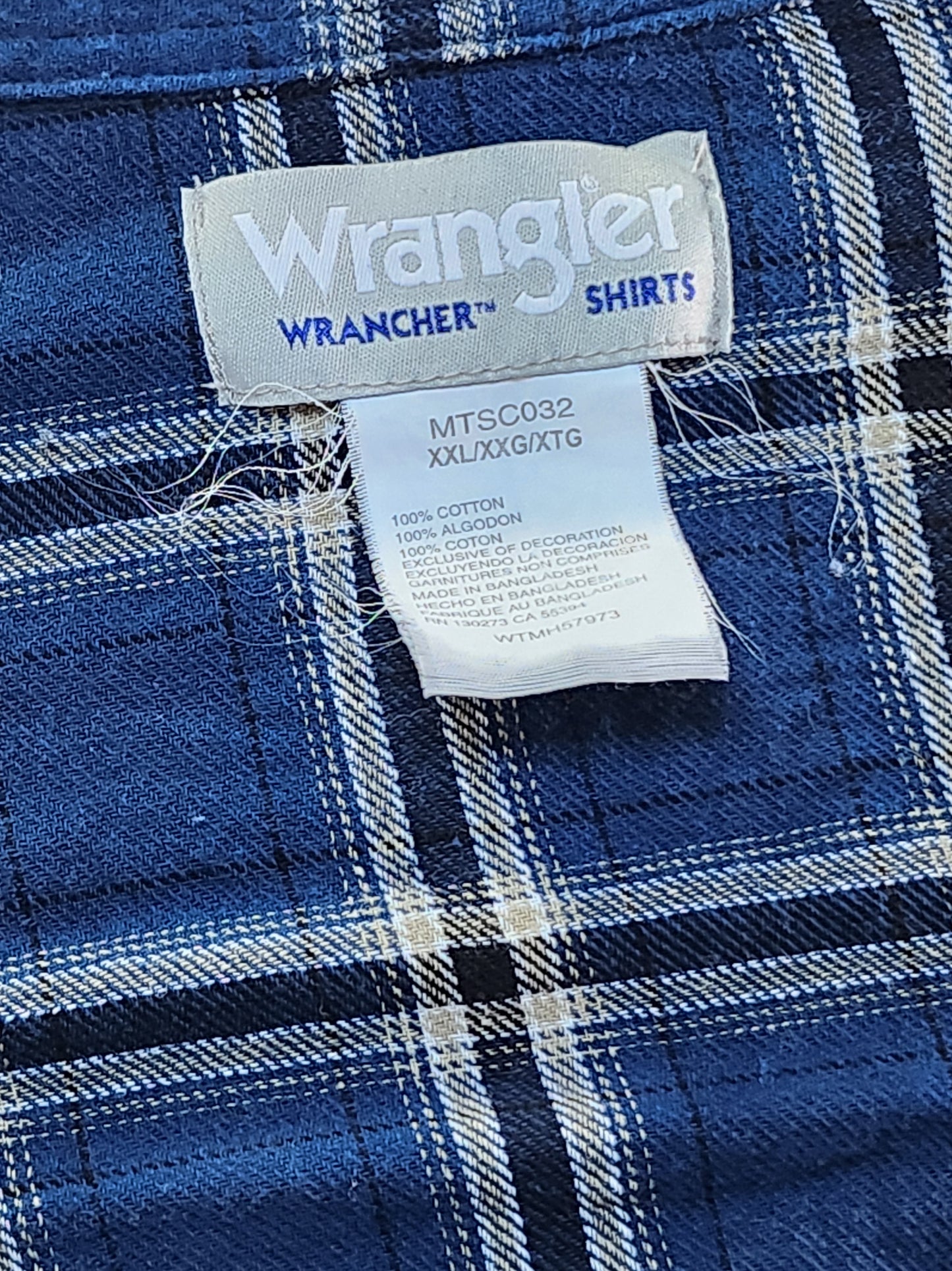 Wrangler Blue Plaid Flannel Pearl Snap Shirt